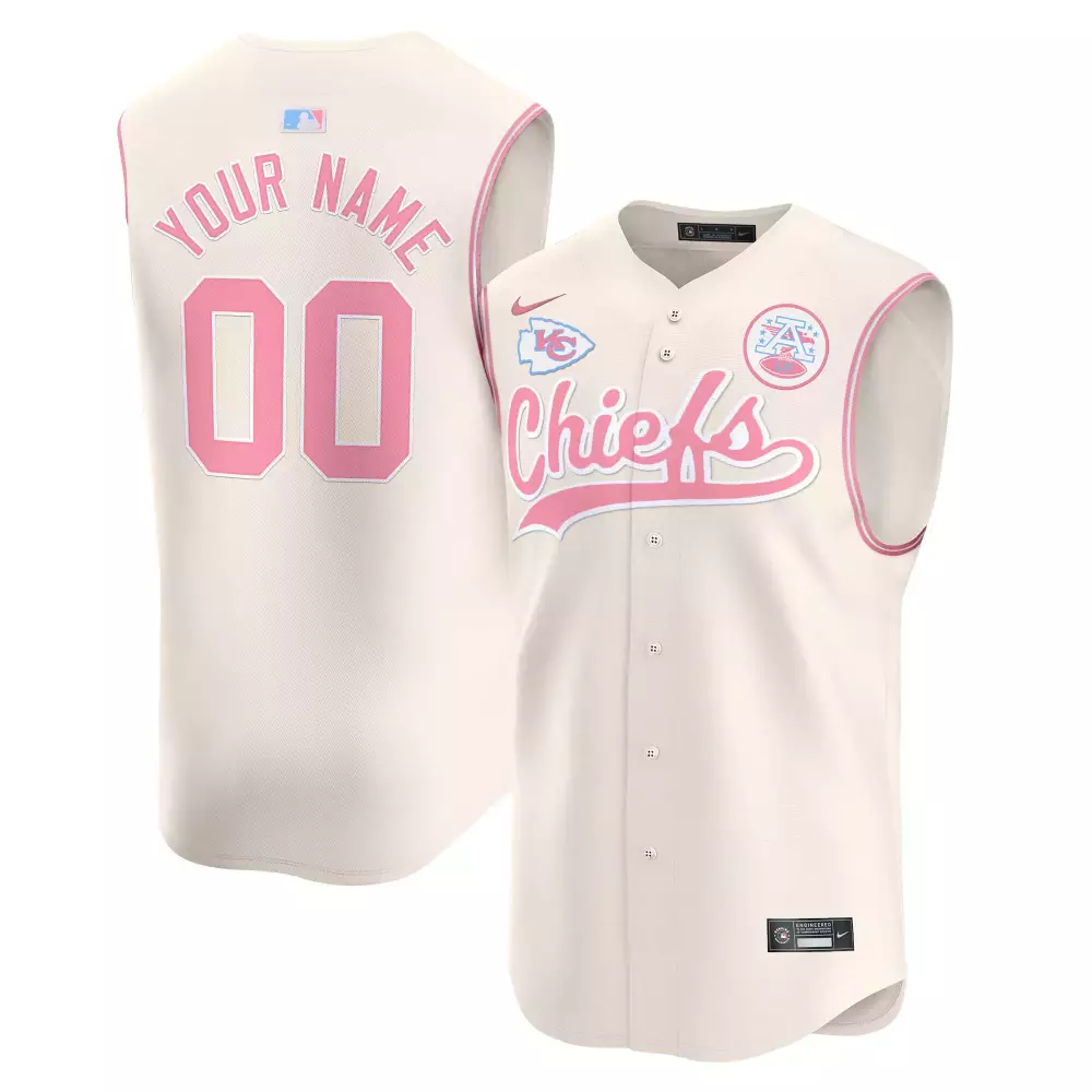 Kansas City Chiefs 2023 All Stitched Vapor Jersey | Your Name 00 Men's Cream Pink Limited Edition | Fan Gear for Men, Women & Youth