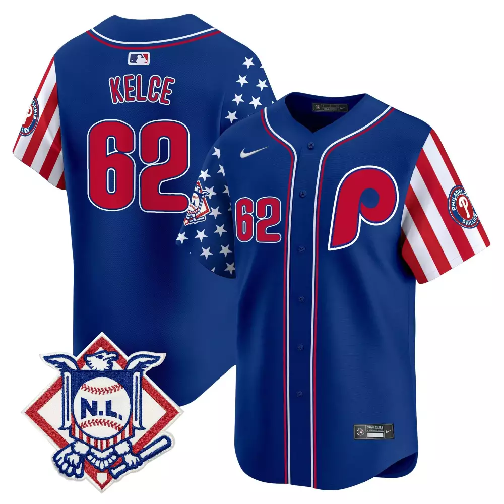Kelce 62 Philadelphia Phillies 2023 All Stitched Vapor Jersey | Blue Red White Fan Gear | For Men, Women & Youth