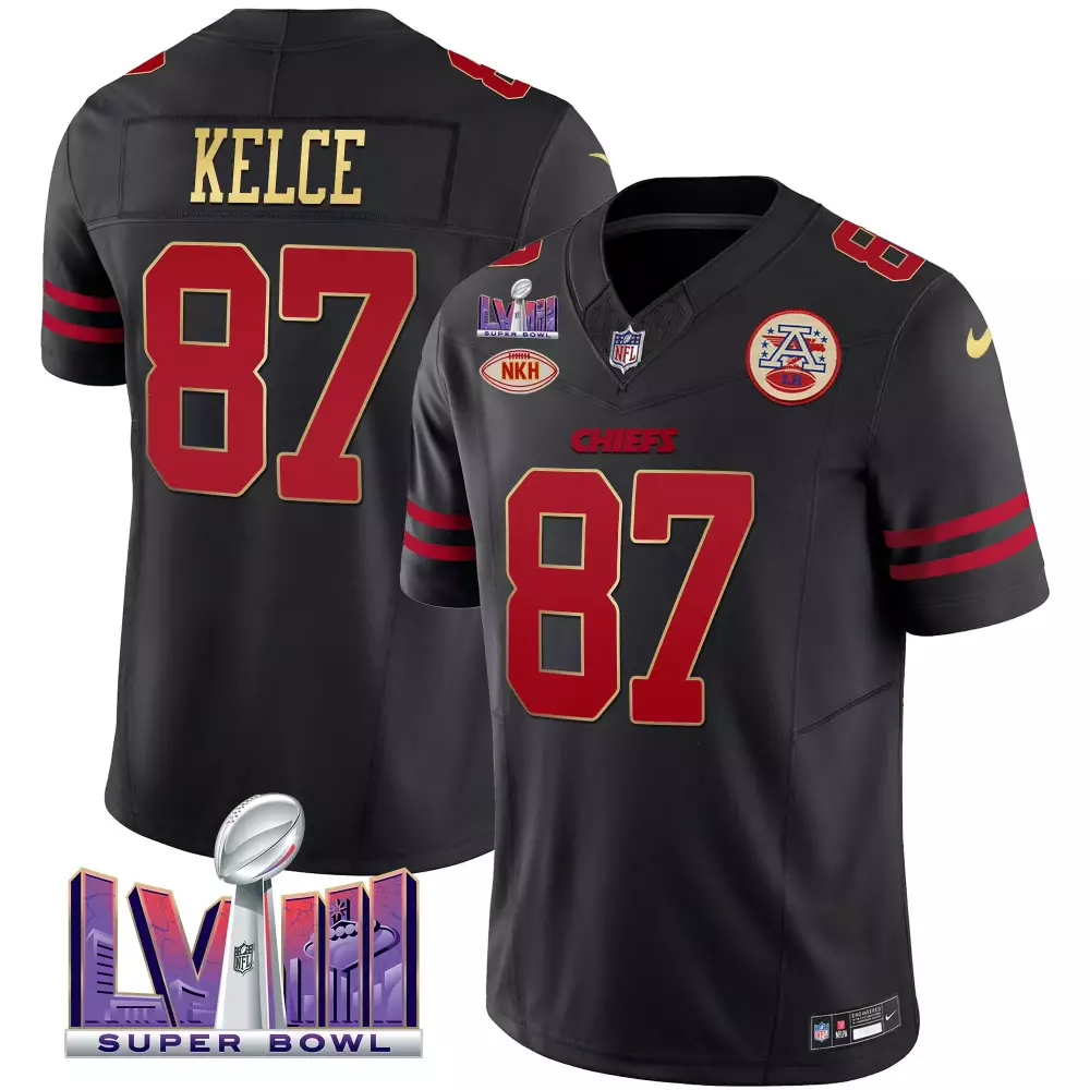 kelce 87 chiefs 2023 men s all stitched vapor jersey black super bowl edition