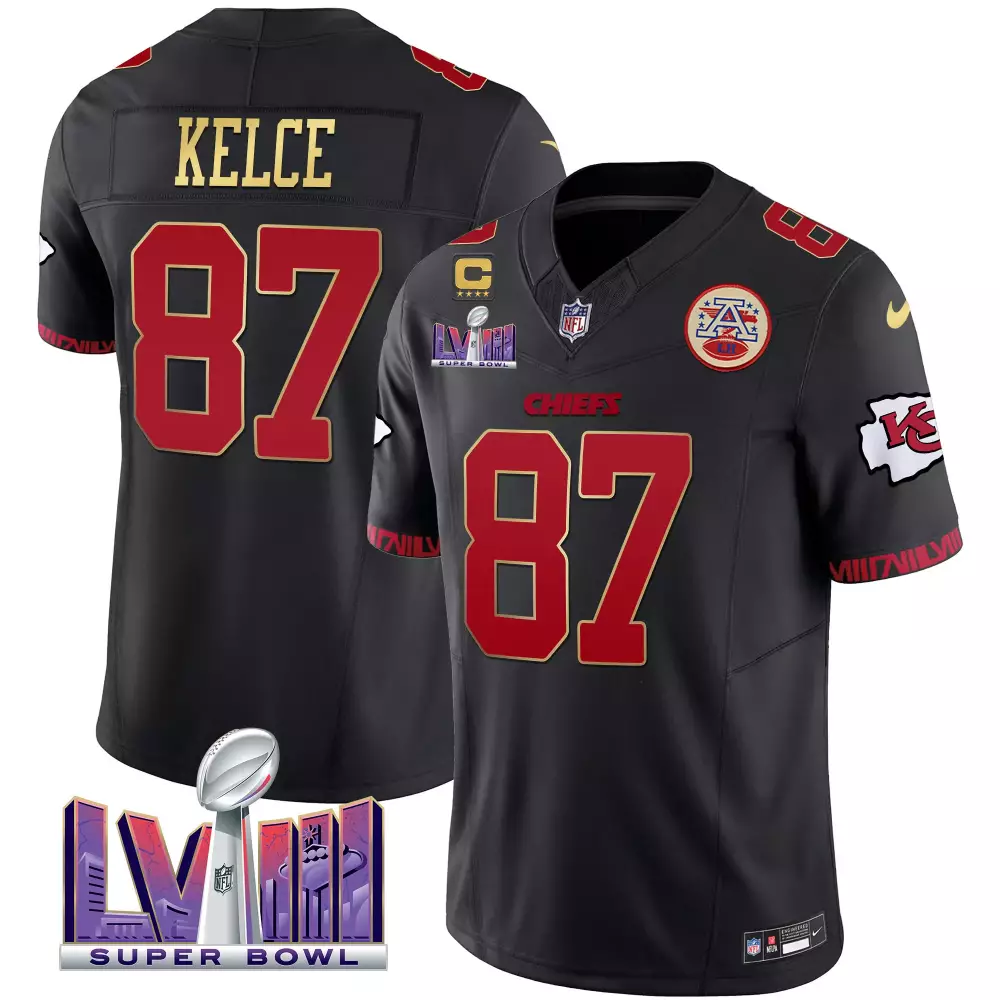 kelce 87 chiefs 2023 men s all stitched vapor jersey black super bowl edition