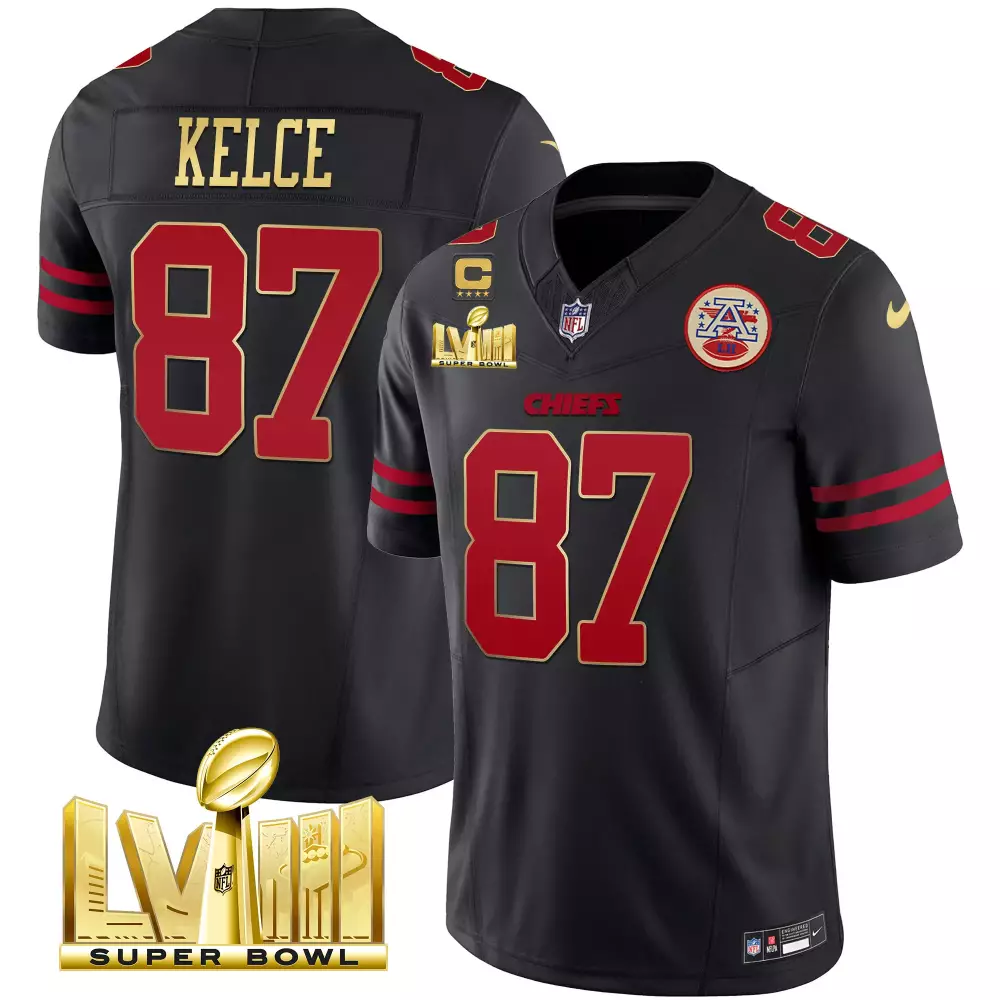 kelce 87 chiefs 2023 men s all stitched vapor jersey super bowl lviii black edition