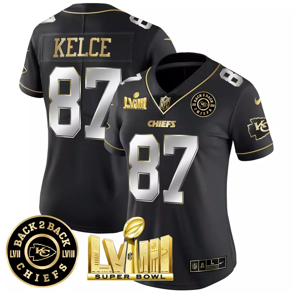kelce 87 chiefs 2023 women s all stitched vapor jersey black super bowl lvii edition 1