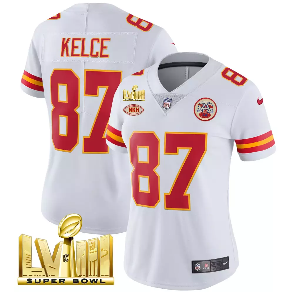 Kelce 87 Kansas City Chiefs 2023 Women's All Stitched Vapor Jersey | Super Bowl LVIII Edition | Game Day Outfit | For Men, Women & Youth