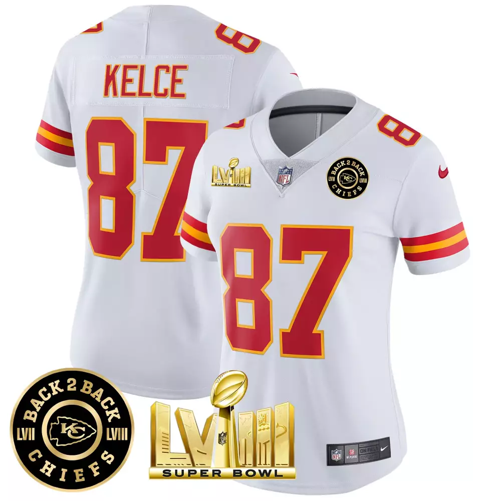 Kelce 87 Kansas City Chiefs 2023 Women's All Stitched Vapor Jersey | White Super Bowl Champions | Limited Edition Fan Gear | For Men, Women & Youth