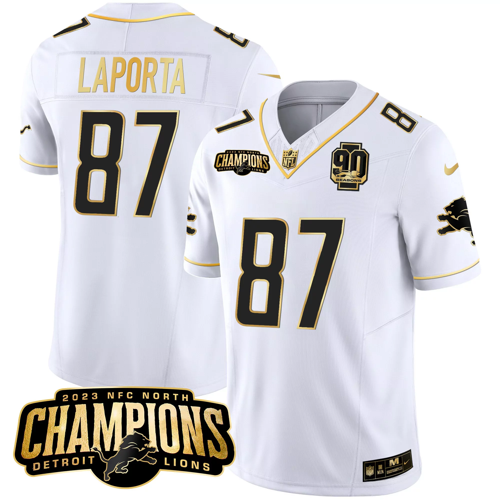 laporta 87 detroit lions 2023 men s all stitched vapor jersey champions edition white