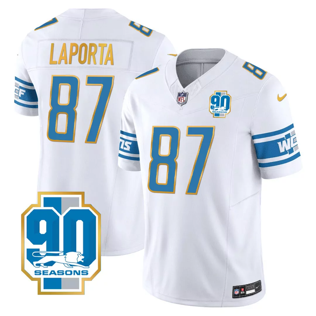 laporta 87 detroit lions 2023 men s all stitched vapor jersey white 90 seasons edition 3