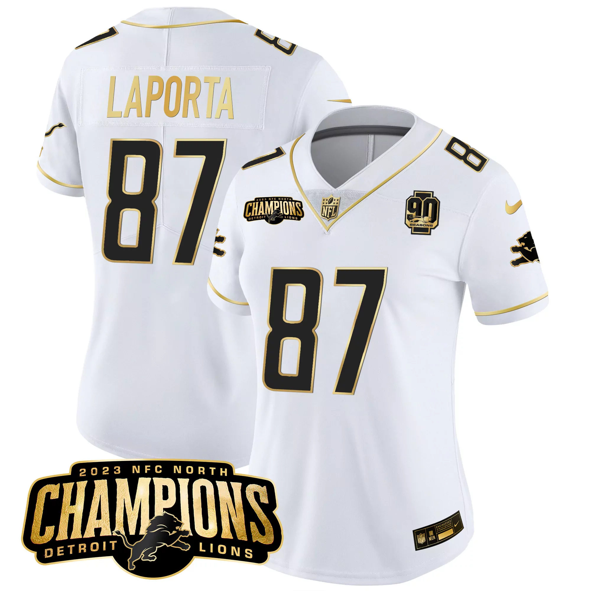 laporta 87 detroit lions 2023 women s all stitched vapor jersey champions edition white