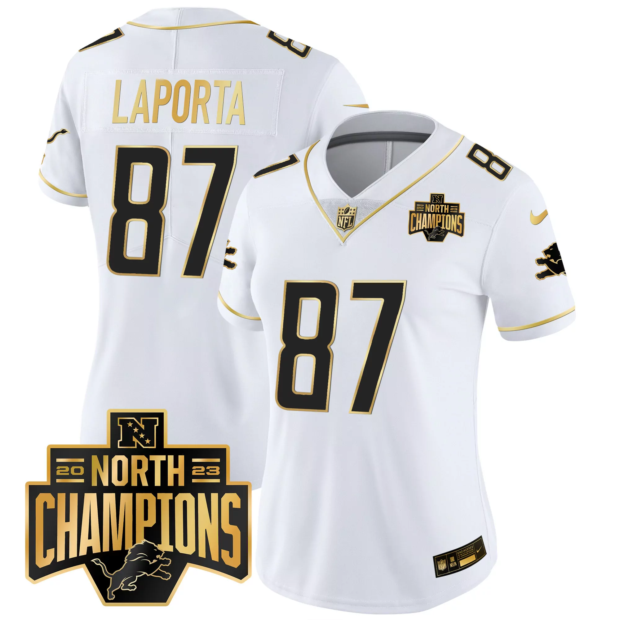 laporta 87 detroit lions 2023 women s all stitched vapor jersey north champions edition white