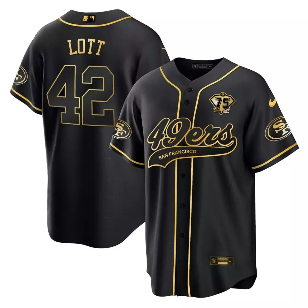 Lott 42 San Francisco 49ers 2022 All Stitched Vapor Jersey | Black 75th Anniversary Edition | Replica Fan Gear for Men, Women & Youth