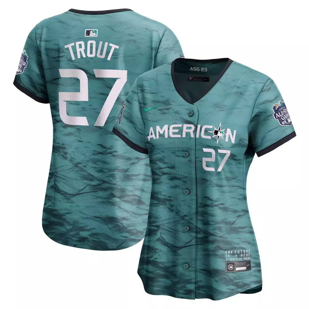 mike trout 27 american league 2023 women s all stitched vapor jersey teal