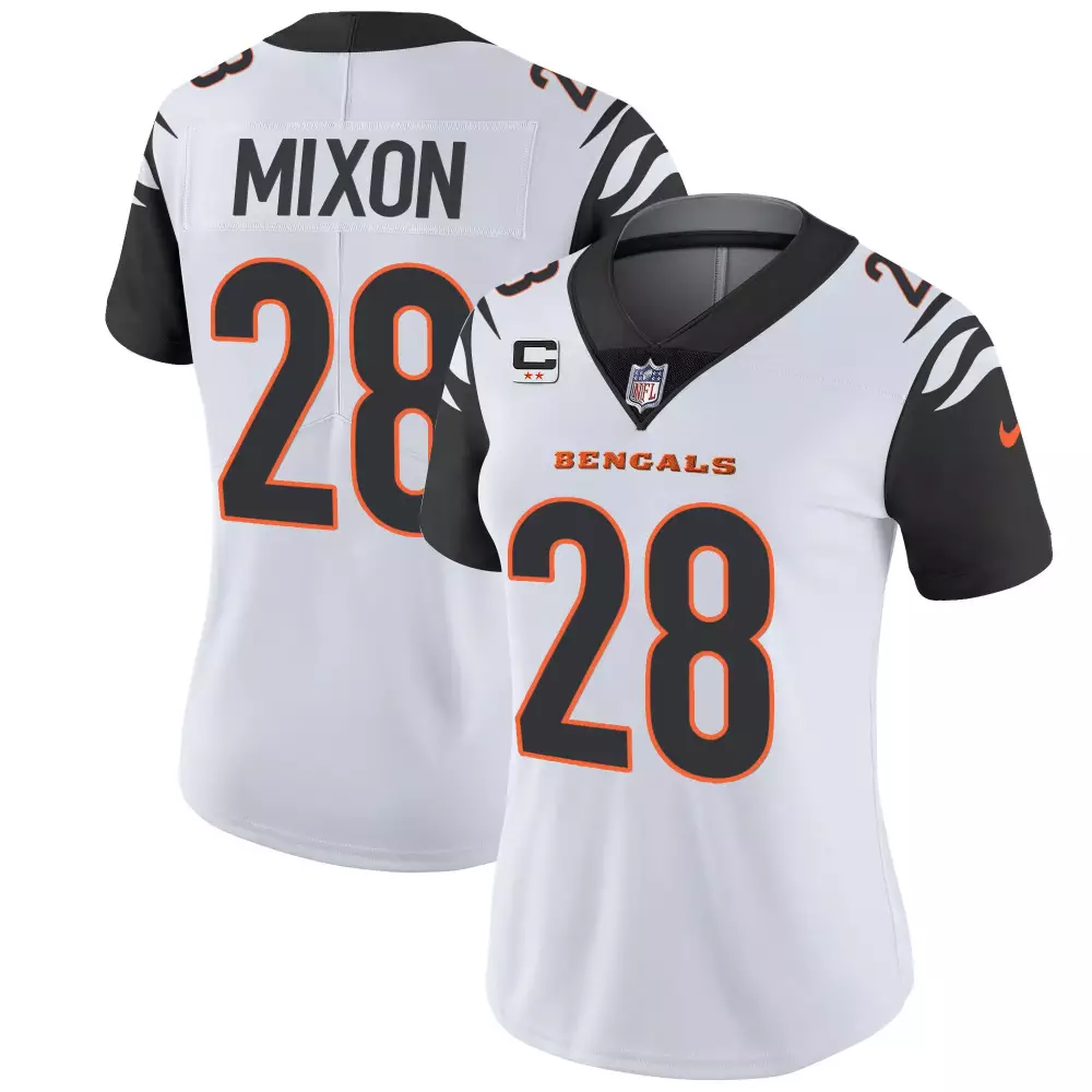 Mixon 28 Bengals 2023 Women's All Stitched Vapor Jersey | White and Black Design | Fan Gear for Game Day | For Men, Women & Youth