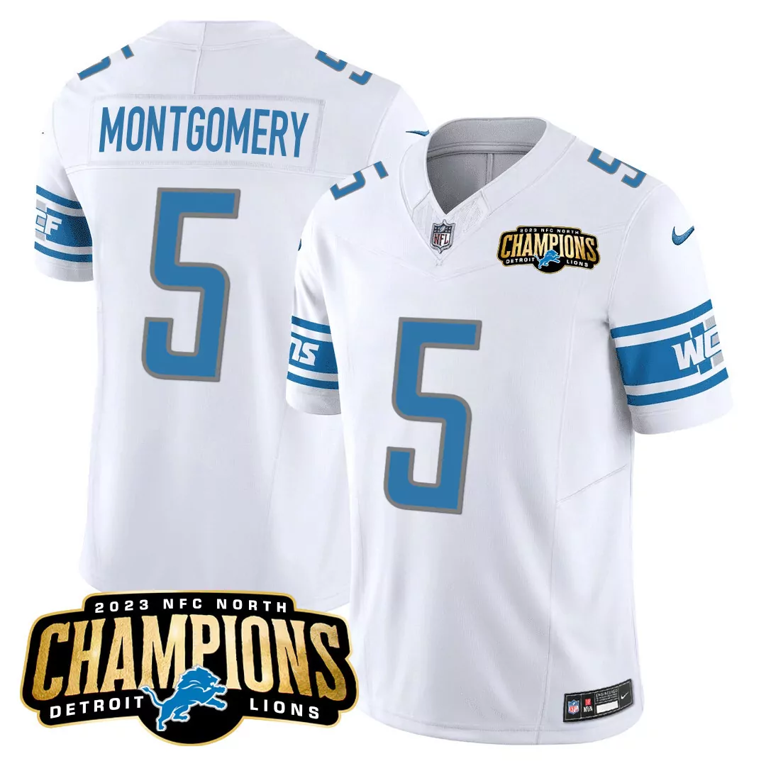 montgomery 5 detroit lions 2023 men s all stitched vapor jersey white champions edition