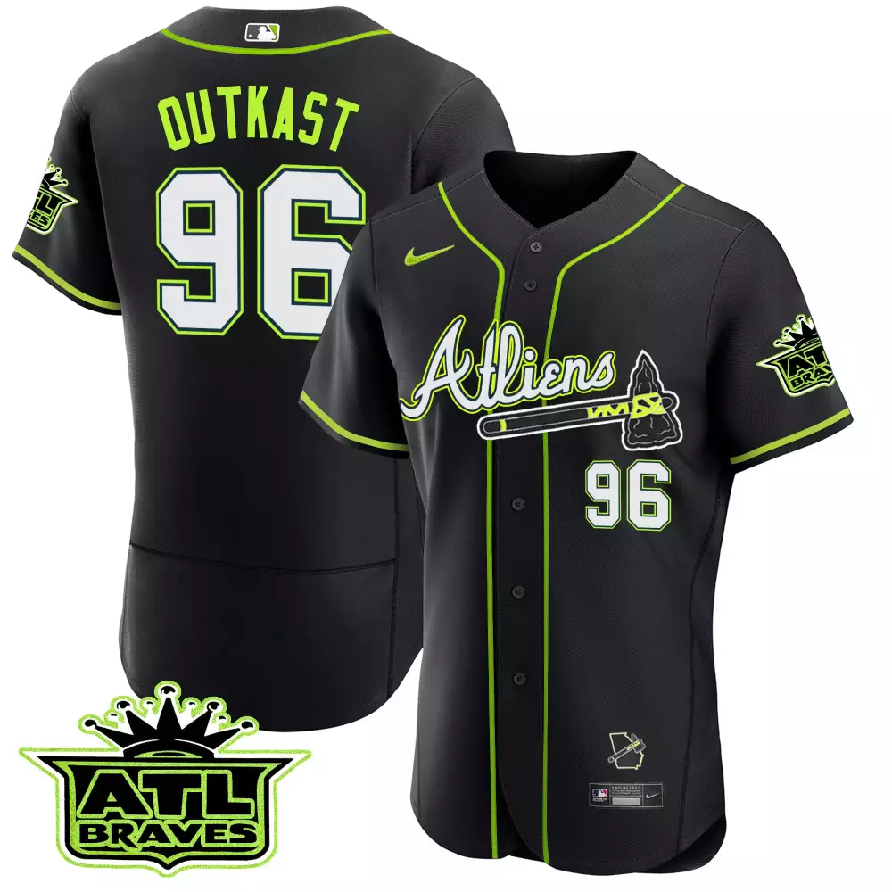 outkast 96 atl braves 2023 men s all stitched vapor jersey black neon edition
