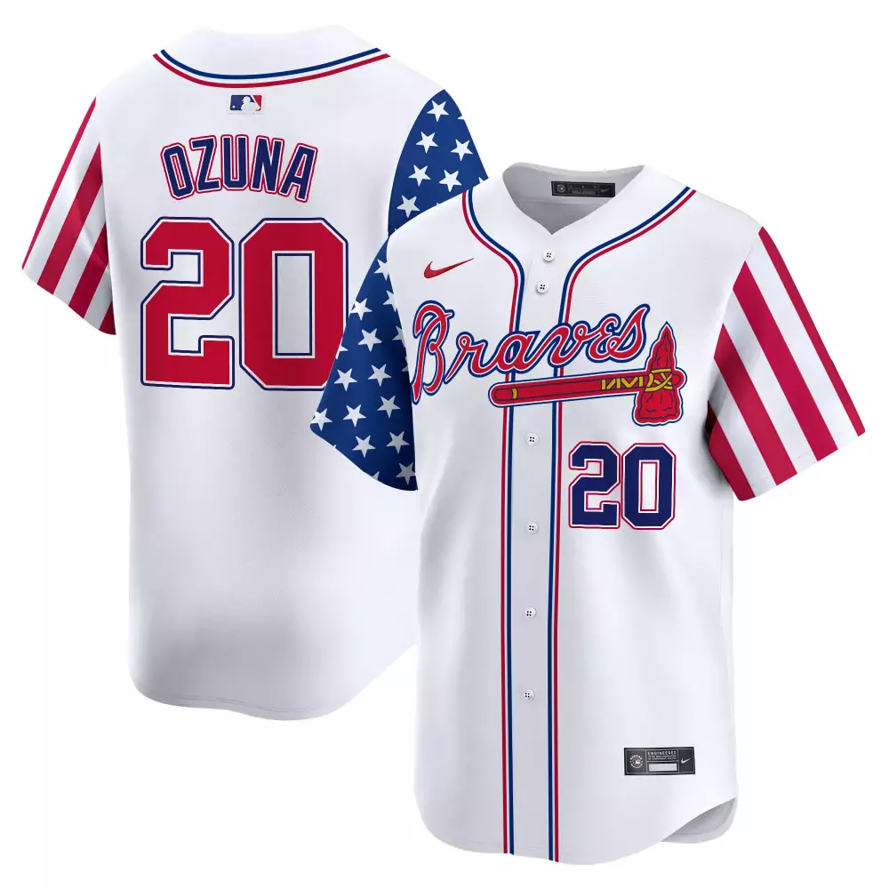 ozuna 20 atlanta braves 2023 men s all stitched vapor jersey white red blue usa design