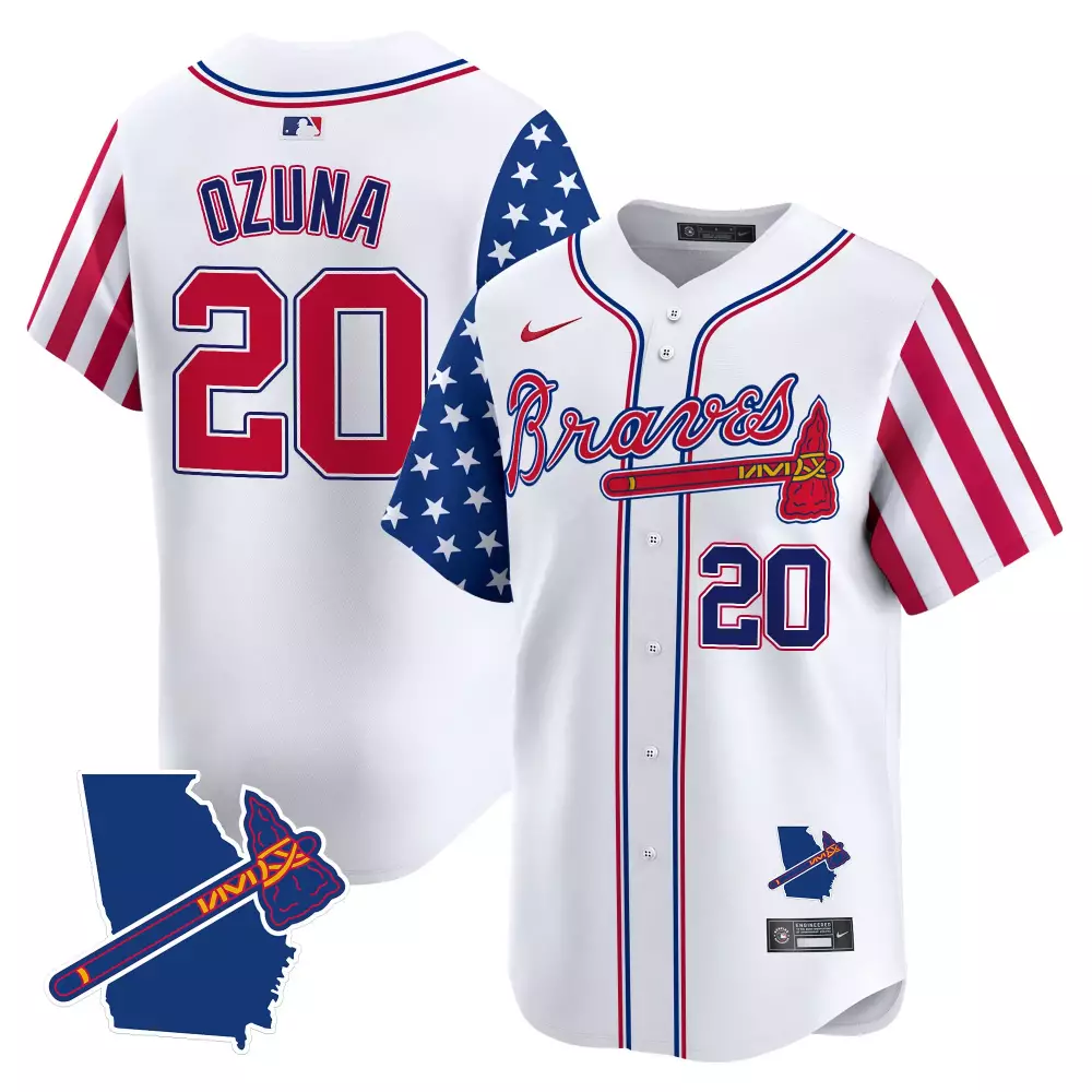 ozuna 20 atlanta braves 2023 men s all stitched vapor jersey white red blue usa design