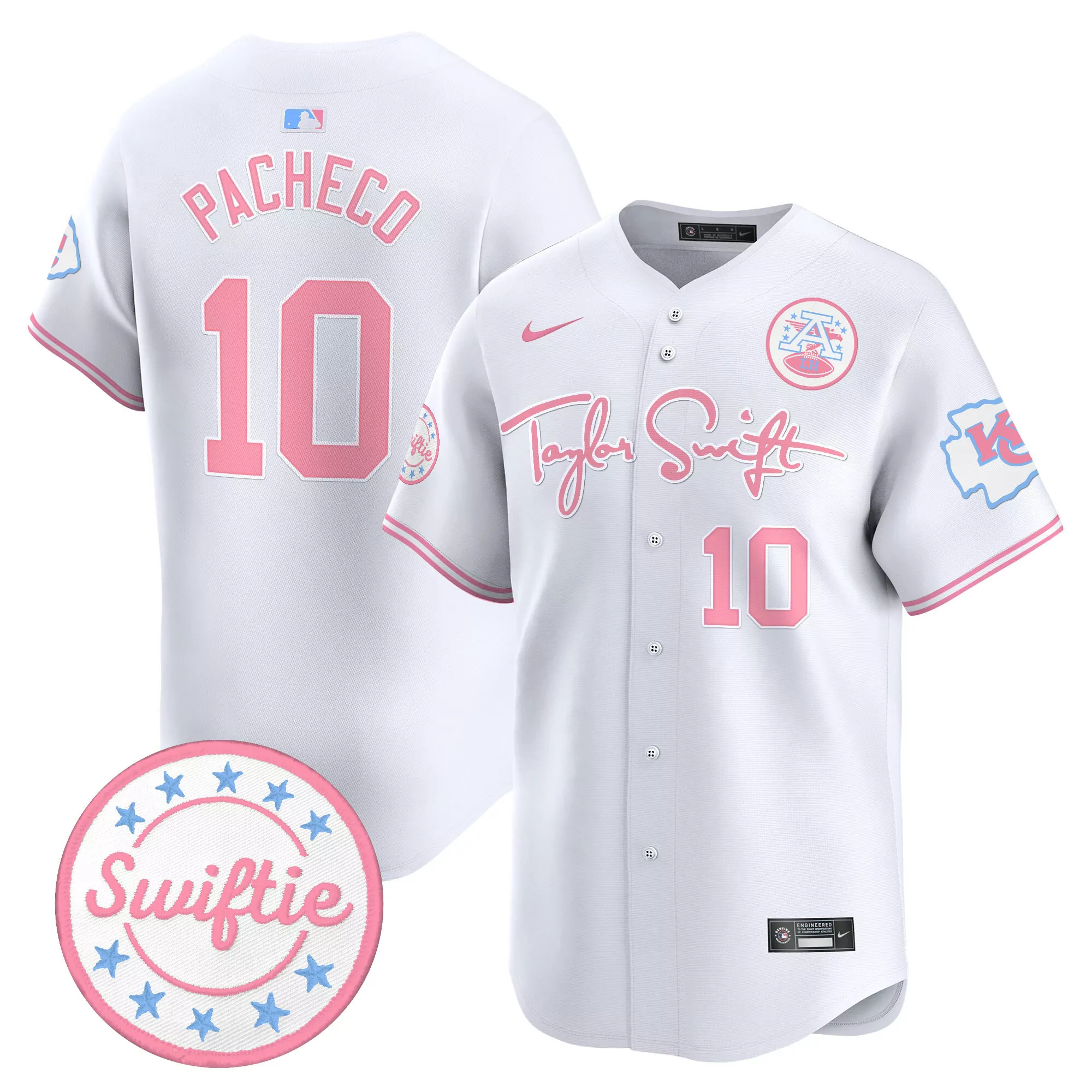 pacheco 10 kansas city 2023 men s all stitched vapor jersey swiftie edition white pink