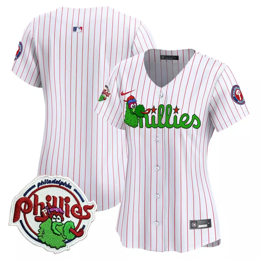 Philadelphia Phillies Women's Mascot Jersey 2023 | All Stitched Vapor | White with Red Stripes for Men, Women & Youth