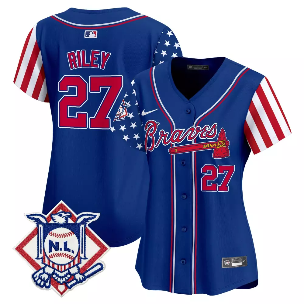 Riley 27 Atlanta Braves 2023 Women's Stitched Vapor Jersey | Blue Red Stars Stripes | For Game Day | For Men, Women & Youth