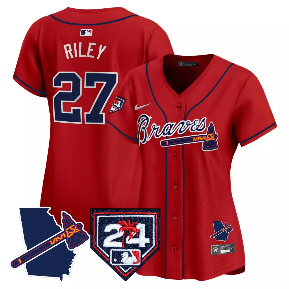 Riley 27 Atlanta Braves 2023 Women's Stitched Vapor Jersey | Red 24 Patch | Limited Edition Fan Gear | For Men, Women & Youth