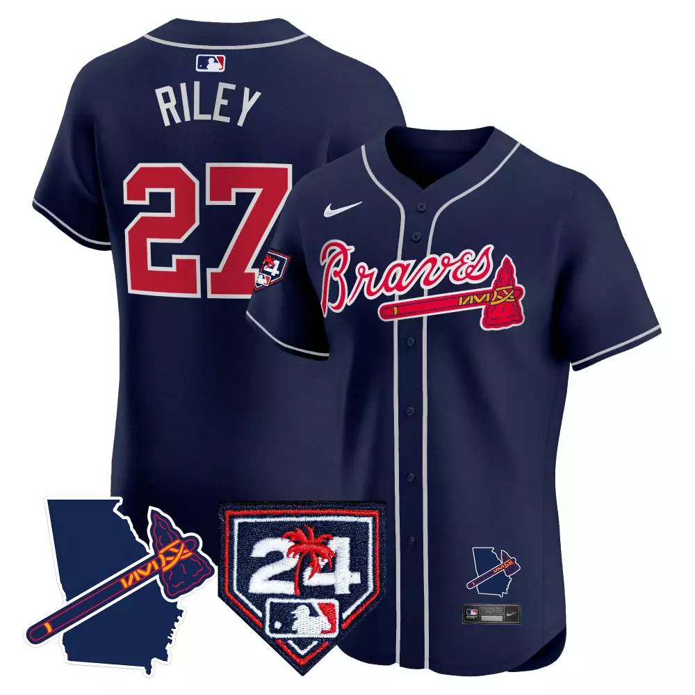 Riley 27 Atlanta Braves 2024 Stitched Vapor Jersey | Navy with 24 Patch | Men's Replica Fan Gear | For Men, Women & Youth