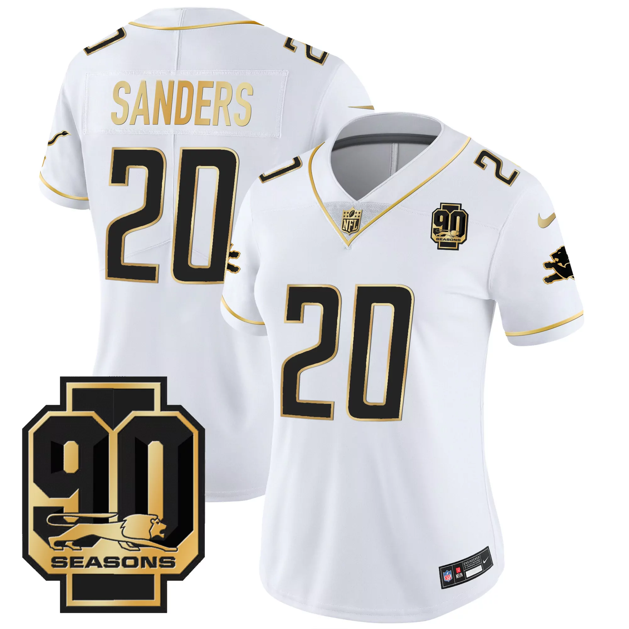 sanders 20 detroit lions 2022 women s all stitched vapor jersey 90 seasons edition white