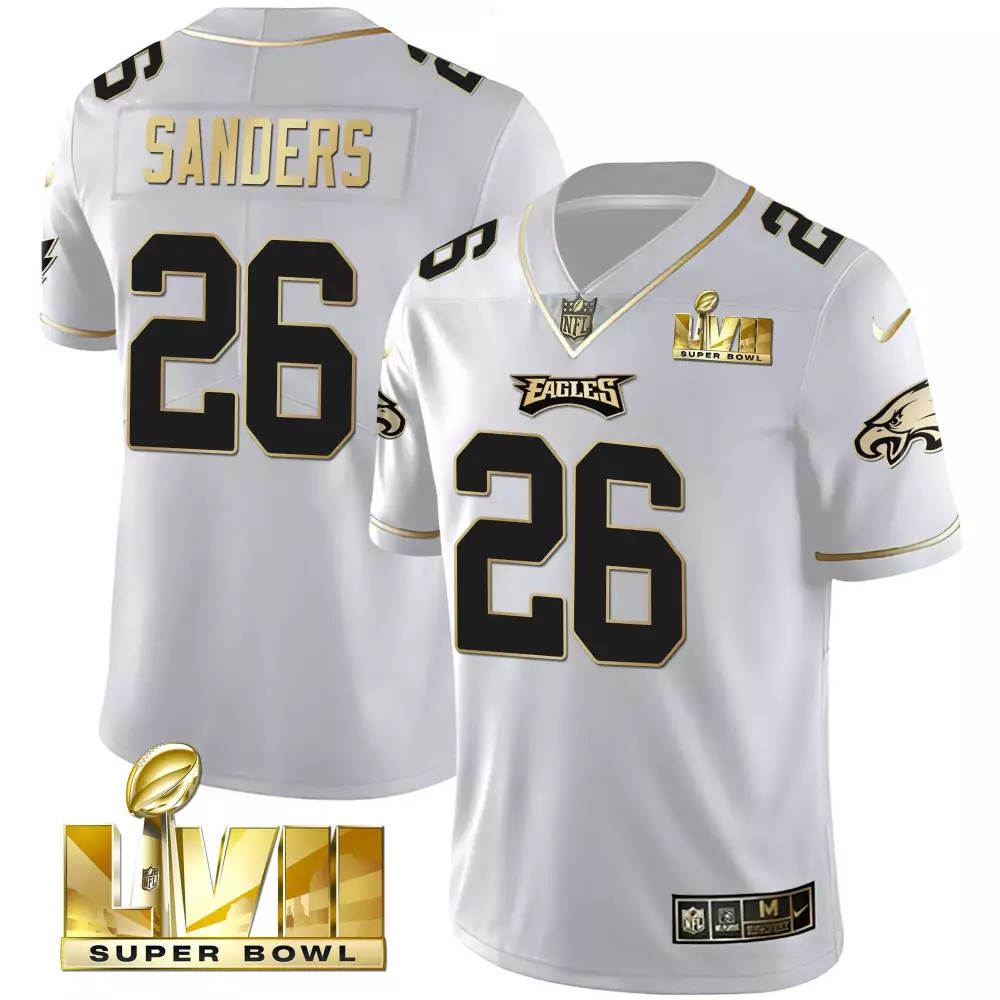 Sanders 26 Philadelphia Eagles 2023 White Super Bowl Edition Jersey | All Stitched | Men's Fan Gear | For Men, Women & Youth