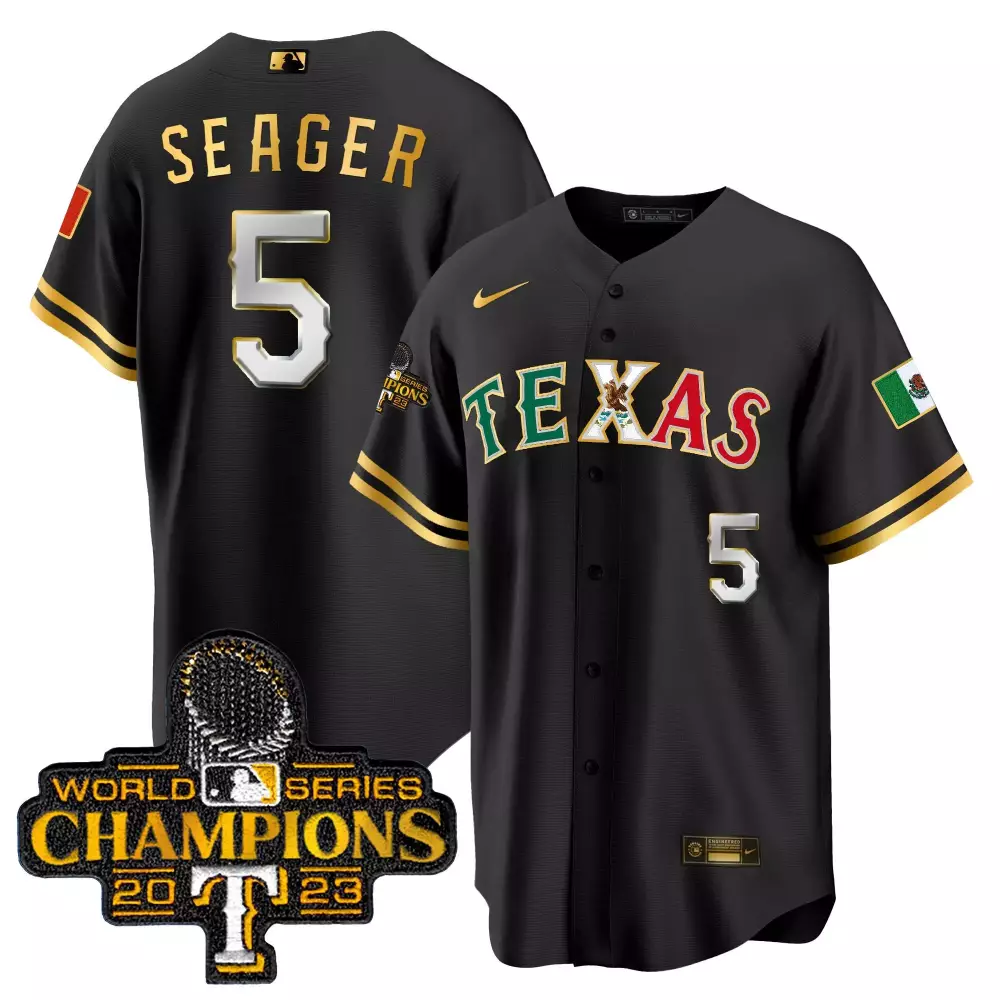 seager 5 texas rangers 2023 men s all stitched vapor jersey black champions patch