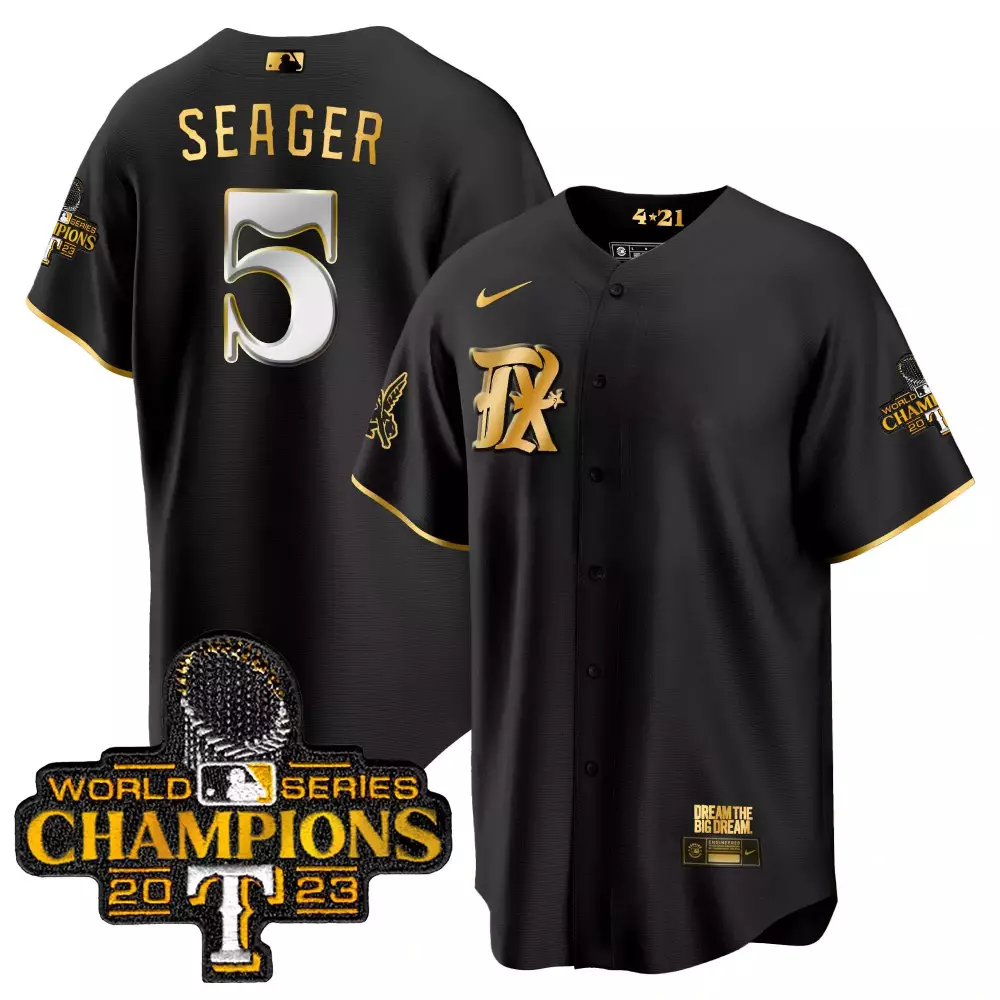 seager 5 texas rangers 2023 men s all stitched vapor jersey black champions patch