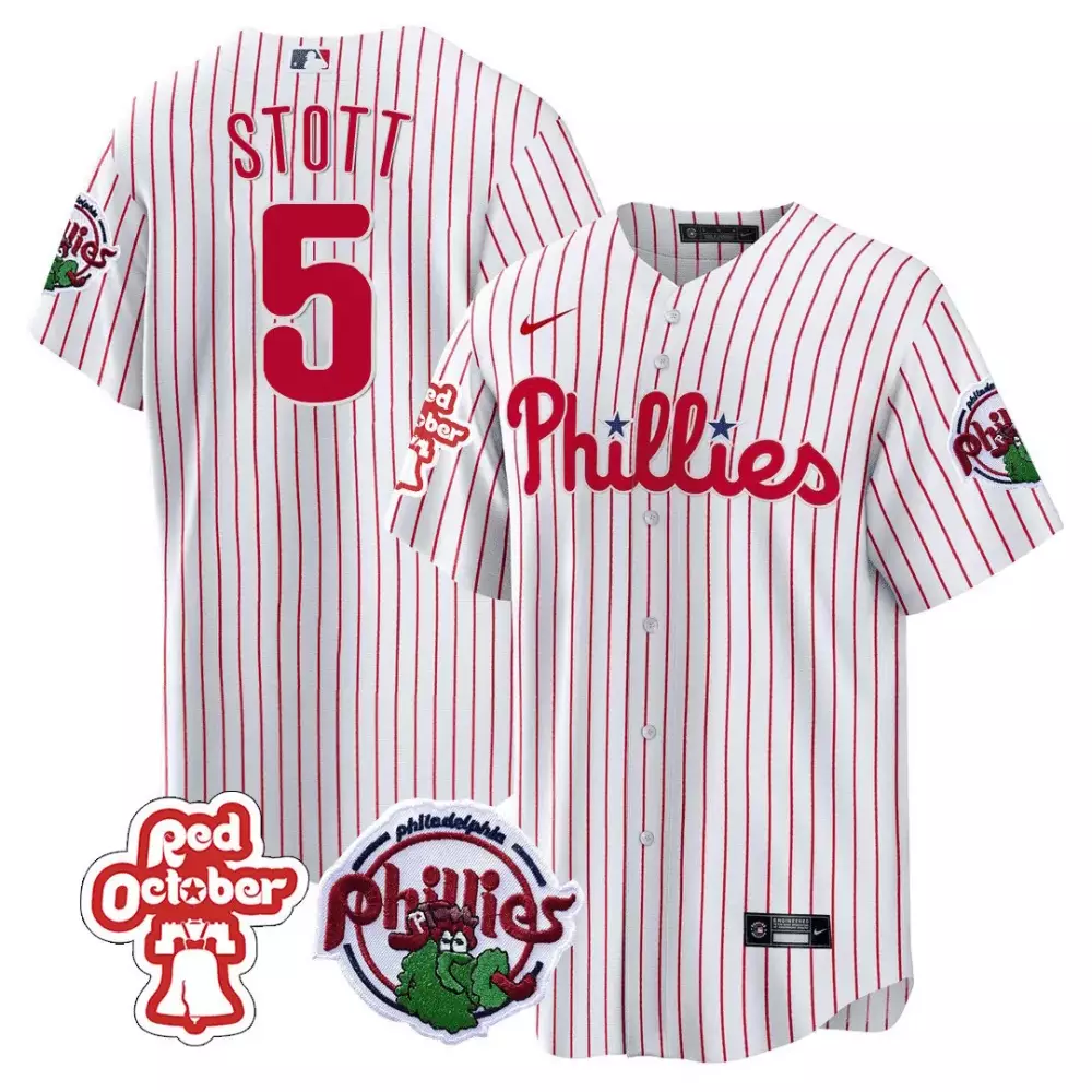 Stott 5 Philadelphia Phillies 2023 October Edition Jersey | All Stitched Vapor Red | Game Day Outfit | For Men, Women & Youth