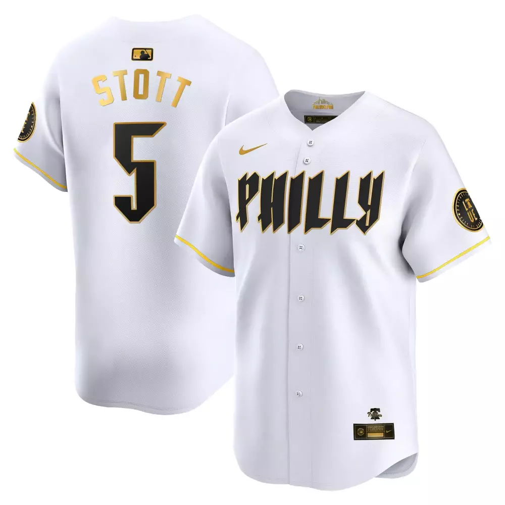 Stott 5 Philadelphia Phillies 2023 Vapor Jersey | All Stitched White | 24 Patch | Limited Edition Fan Gear | For Men, Women & Youth
