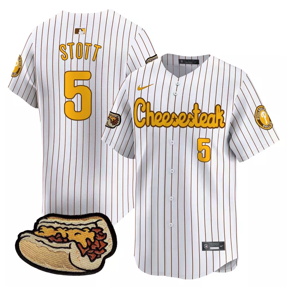 Stott 5 Philadelphia Phillies 2023 Camo Patch Jersey | All Stitched White | Limited Edition Fan Gear | For Men, Women & Youth