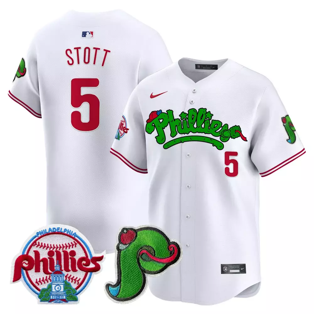 Stott 5 Philadelphia Phillies 2023 Camo Patch Jersey | All Stitched White | Limited Edition Fan Gear | For Men, Women & Youth
