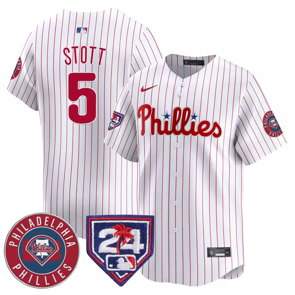 Stott 5 Philadelphia Phillies 2023 Stitched Vapor Jersey | White & Red | Fan Gear for Men, Women & Youth