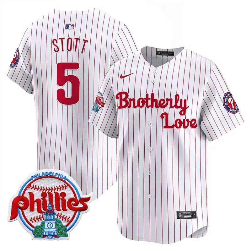 Stott 5 Philadelphia Phillies 2023 Stitched Vapor Jersey | White & Red Stripes | Limited Edition for Men, Women & Youth