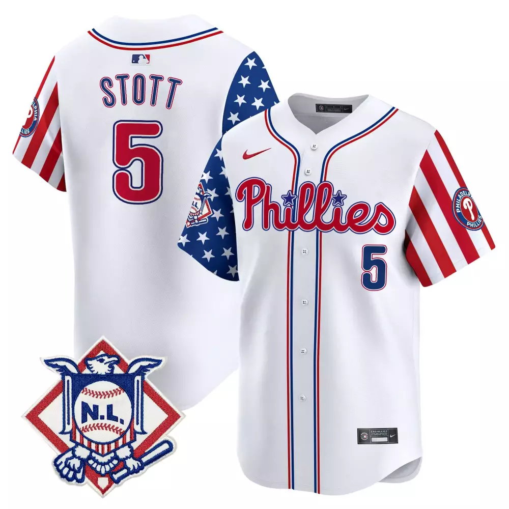 Stott 5 Philadelphia Phillies 2023 Stitched Vapor Jersey | White & Red with NL Patch | Limited Edition for Men, Women & Youth