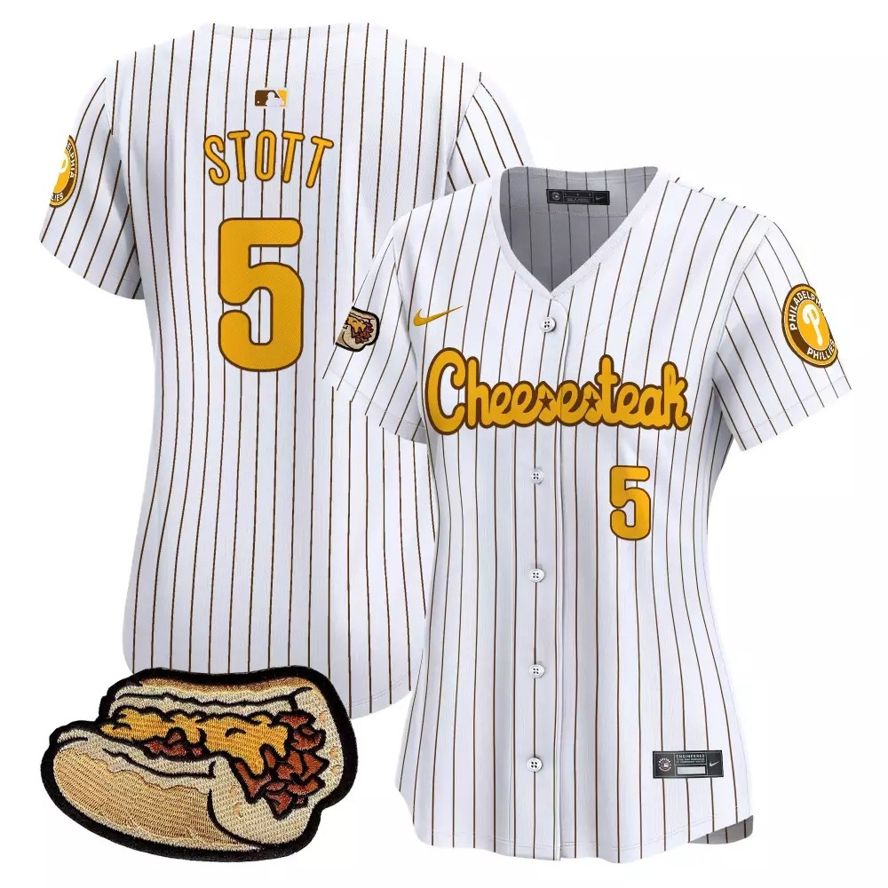 Stott 5 Philadelphia Phillies 2023 Women's Stitched Vapor Jersey | Blue with Red Stars | Replica Fan Gear | For Men, Women & Youth