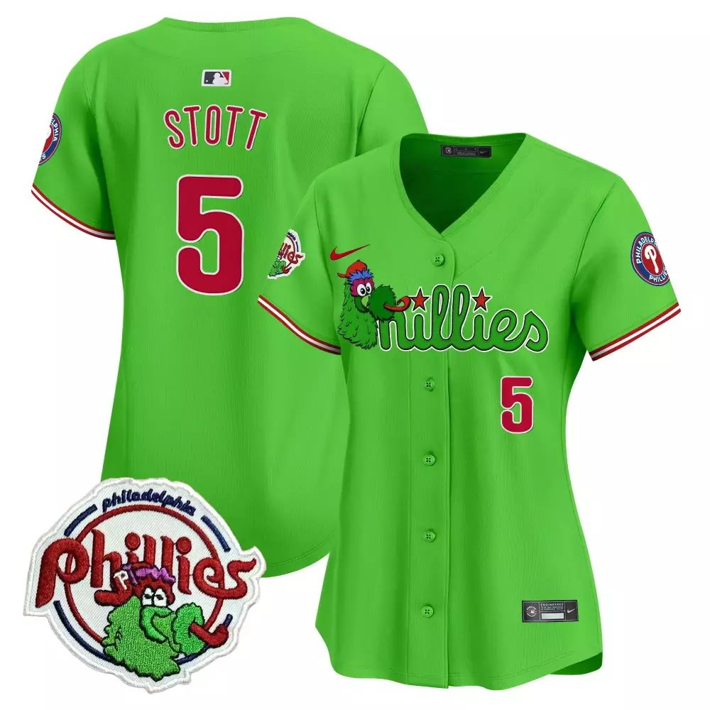 Stott 5 Philadelphia Phillies 2023 Women's Stitched Vapor Jersey | Green Edition | Replica Fan Gear | For Men, Women & Youth