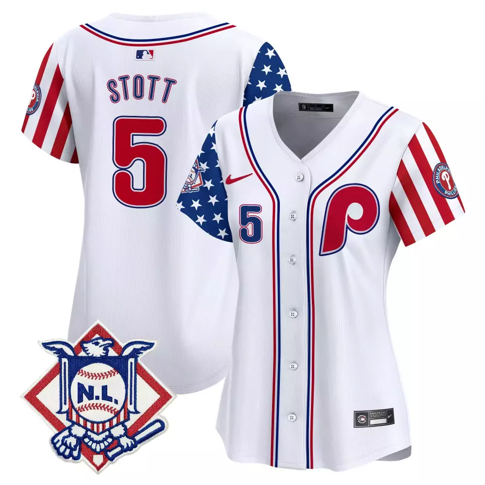 Stott 5 Philadelphia Phillies 2023 Women's Stitched Vapor Jersey | White NL Patch | Limited Edition Fan Gear | For Men, Women & Youth