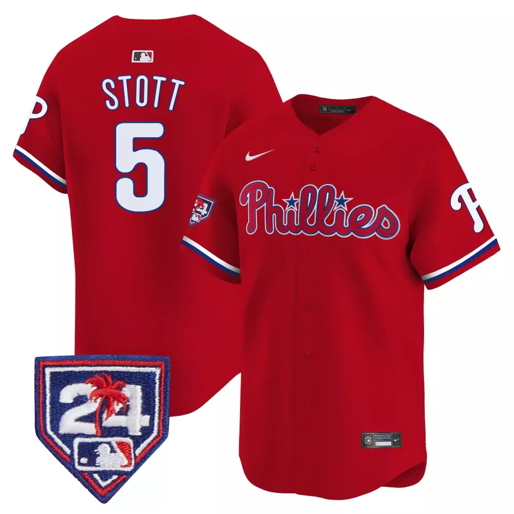 Stott 5 Philadelphia Phillies 2024 Limited Edition Red Stitched Vapor Jersey | For Men, Women & Youth | Fan Gear