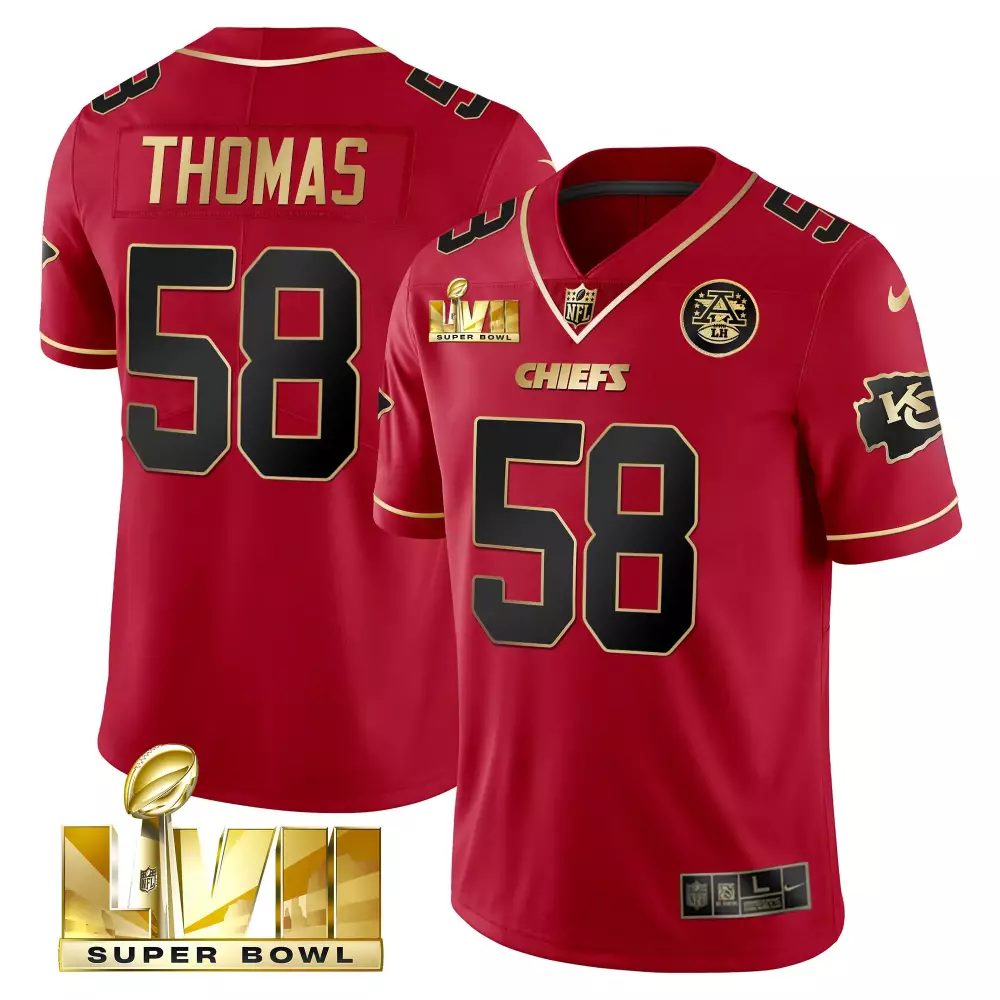 Thomas 58 Kansas City Chiefs 2023 Vapor Jersey | Red Super Bowl Edition | Stitched Fan Gear for Men, Women & Youth