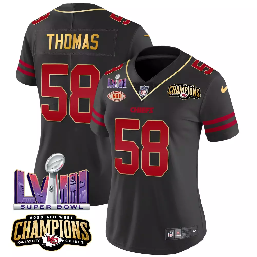 Thomas 58 Kansas City Chiefs 2023 Women's Stitched Vapor Jersey | Black Back 2 Back Edition | Fan Gear for Women & Youth