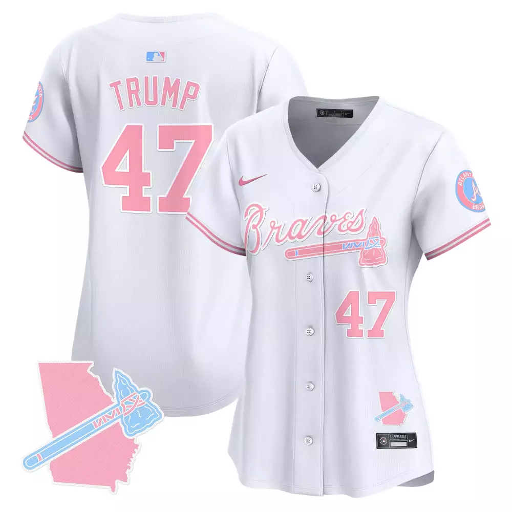 Trump 47 Atlanta Braves 2023 Stitched Vapor Jersey | White Peach Patch | Replica Fan Gear for Men, Women & Youth