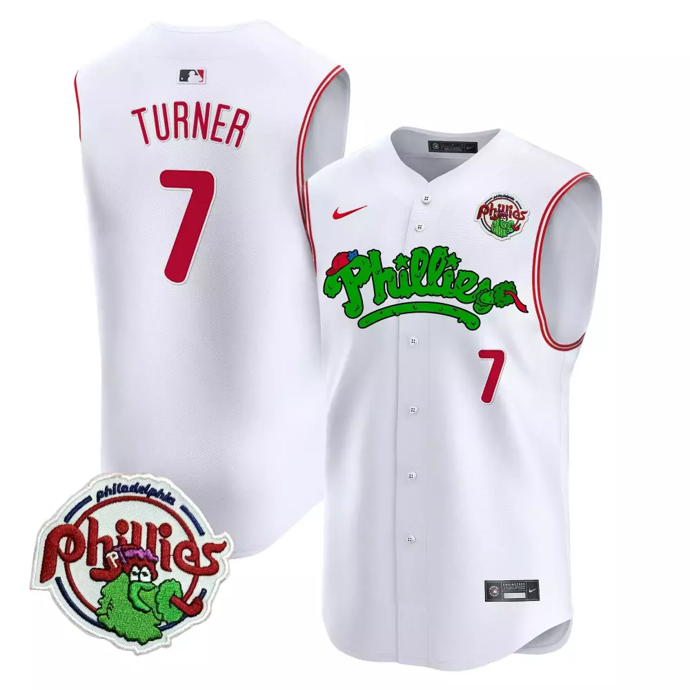 Turner Philadelphia Phillies 2023 White Green Design Patch Jersey | Stitched Vapor Fan Gear | Perfect Gift for Men, Women & Youth
