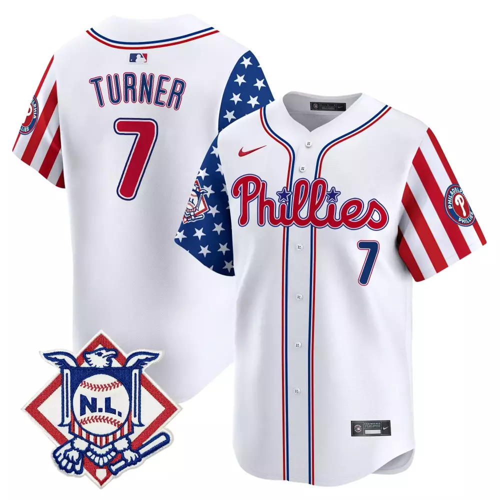Turner 7 Philadelphia Phillies 2023 Stitched Vapor Jersey | White Red Halladay Patch | Limited Edition Fan Gear | For Men, Women & Youth