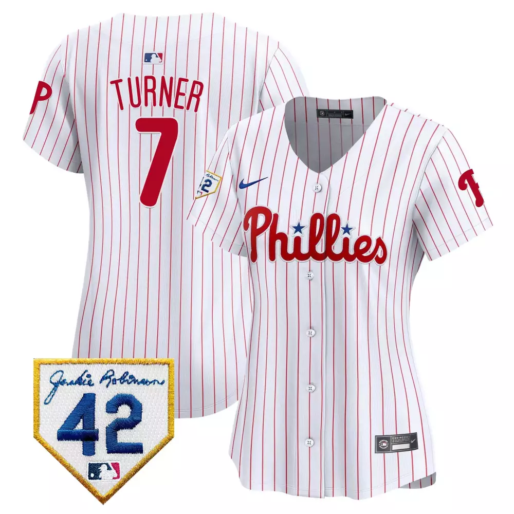 Turner 7 Philadelphia Phillies 2023 Stitched Jersey | White with Pink Patches | Women's Fan Gear for All