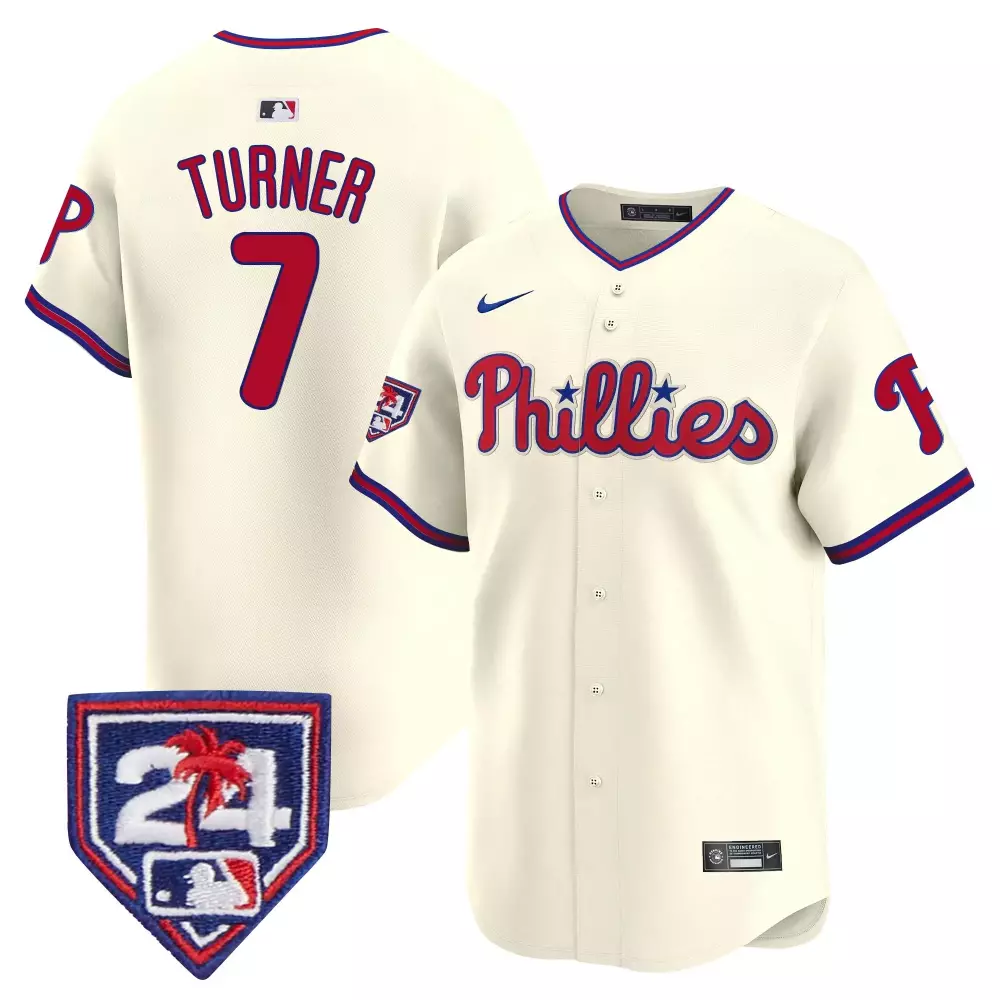 Turner 7 Philadelphia Phillies 2024 Stitched Vapor Jersey | White with Patch | Limited Edition Fan Gear | For Men, Women & Youth
