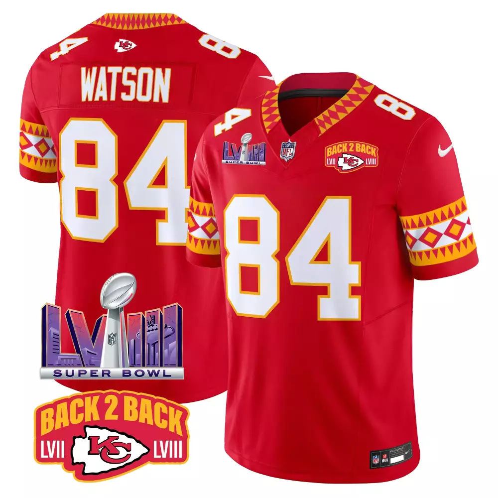 Watson 84 Kansas City Chiefs 2023 Stitched Vapor Jersey | Gold Patch Edition | For Men, Women & Youth