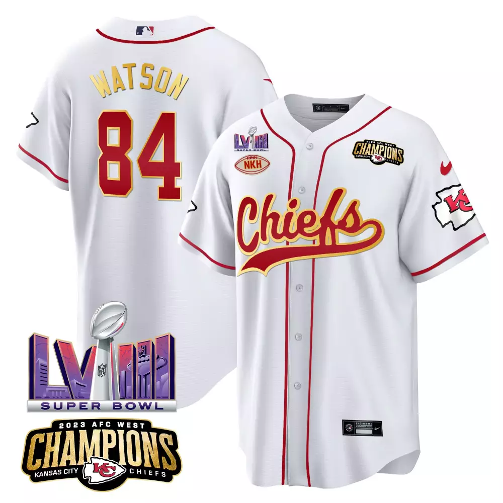 Watson 84 Kansas City Chiefs 2023 Stitched Vapor Jersey | White Champions Edition | Fan Gear for Men, Women & Youth