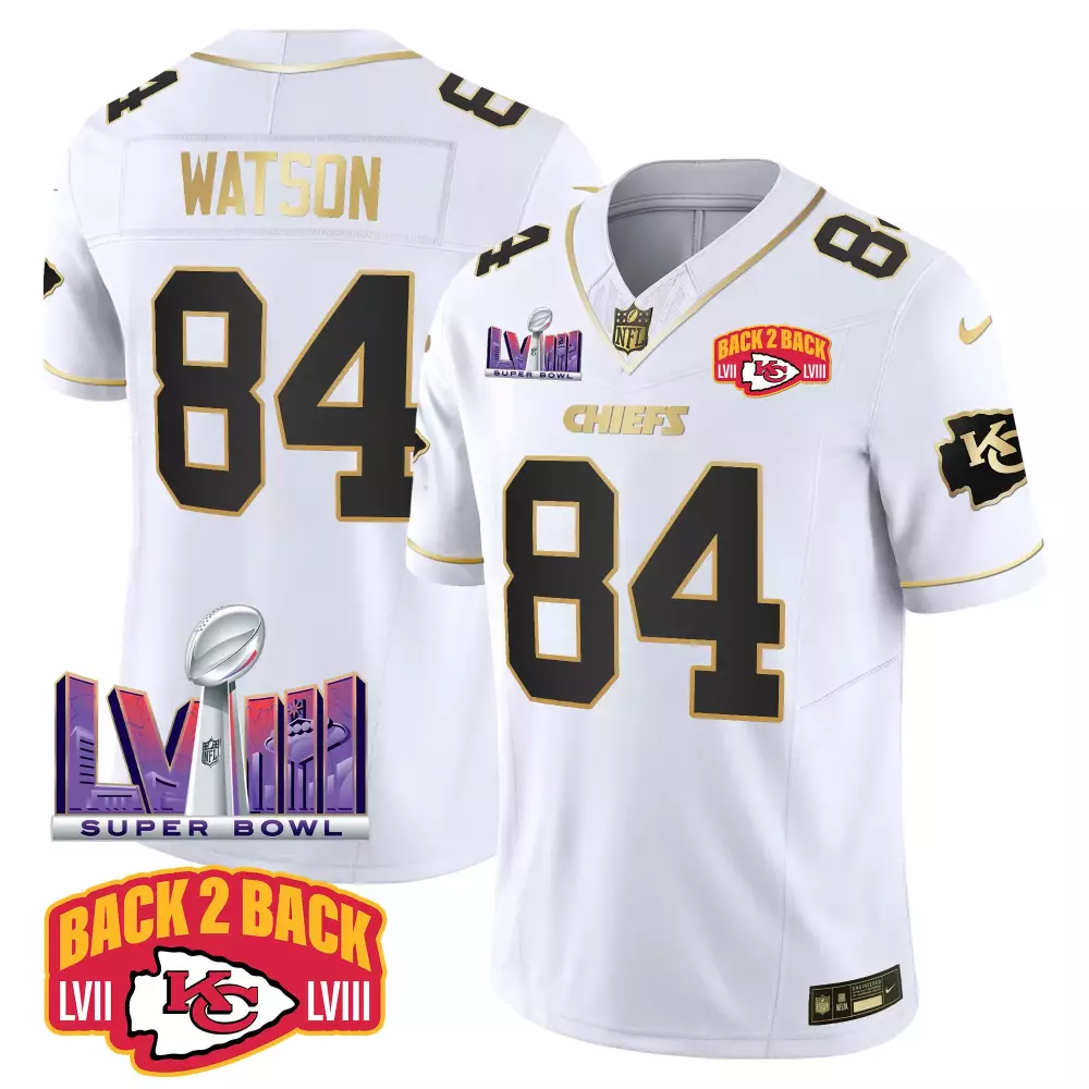 Watson 84 Kansas City Chiefs 2023 Stitched Vapor Jersey | White LVII Patch Edition | For Men, Women & Youth