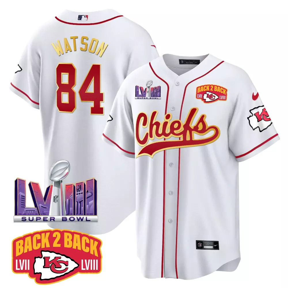 Watson 84 Kansas City Chiefs 2023 Stitched Vapor Jersey | White LVII Patch Edition | For Men, Women & Youth